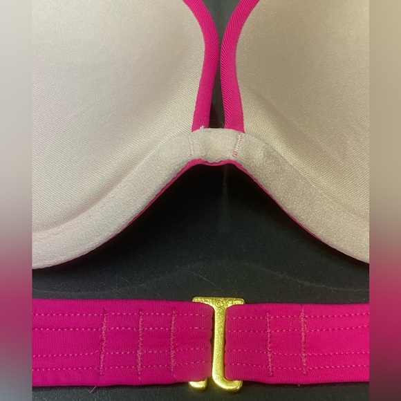 EUC 34A Push-Up Halter Tie Smart & Sexy Bikini Top Neon Hot Pink Bra Adj Band - Picture 6 of 11